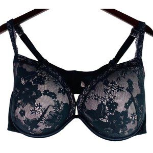 Cacique Lane Bryant 46C Bra Black Floral Lace Lacy Romantic Sexy
